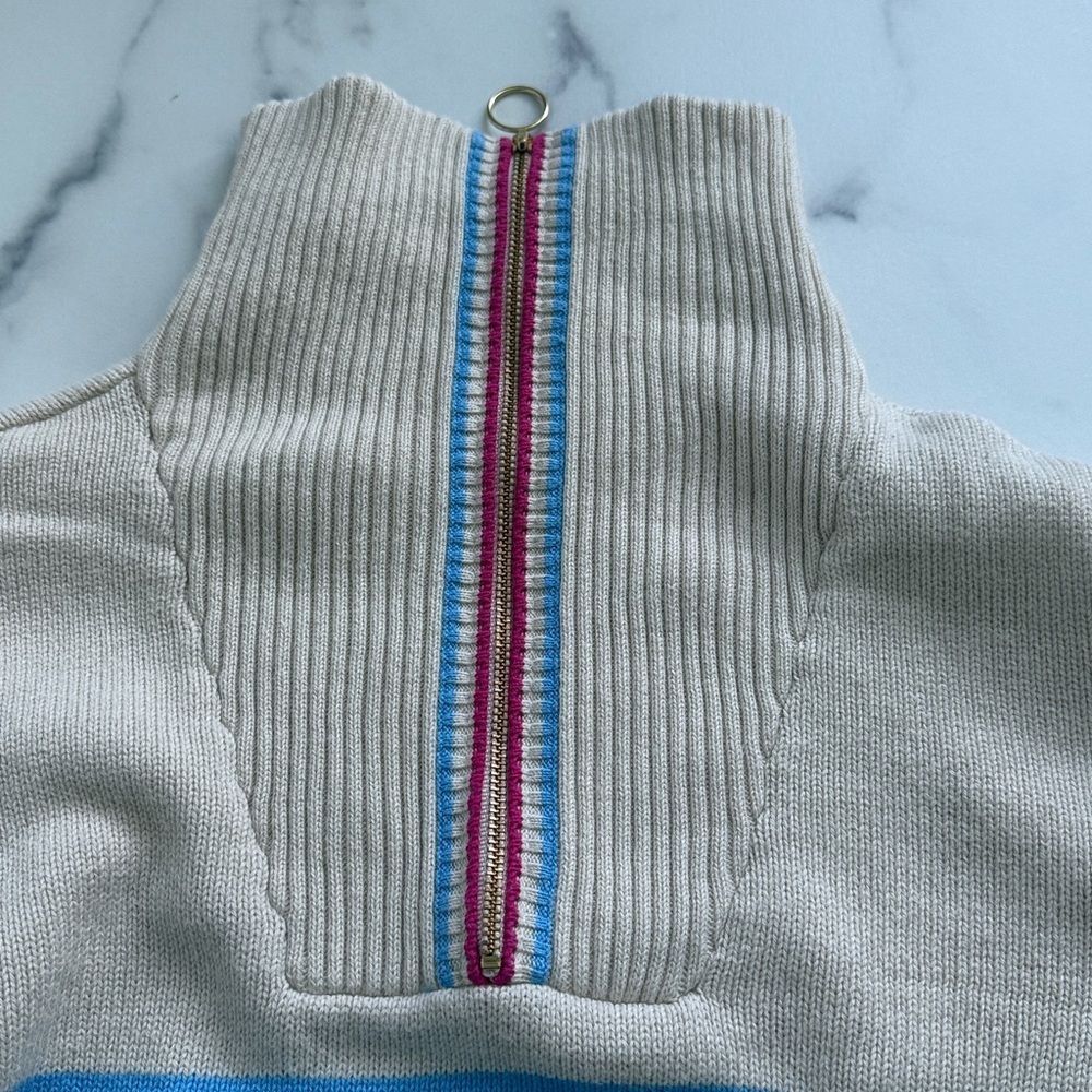 J. Crew Factory Blue Striped Half Zip Pullover Sweater Size Small Oversized - Picture 7 of 11